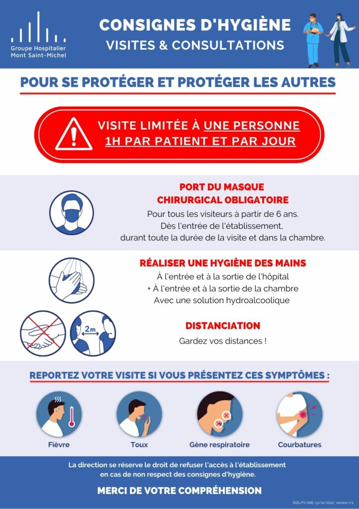 Les visites aux patients seront limitées à 1 visite d'1 heure par patient et par jour à compter du jeudi 15 décembre.